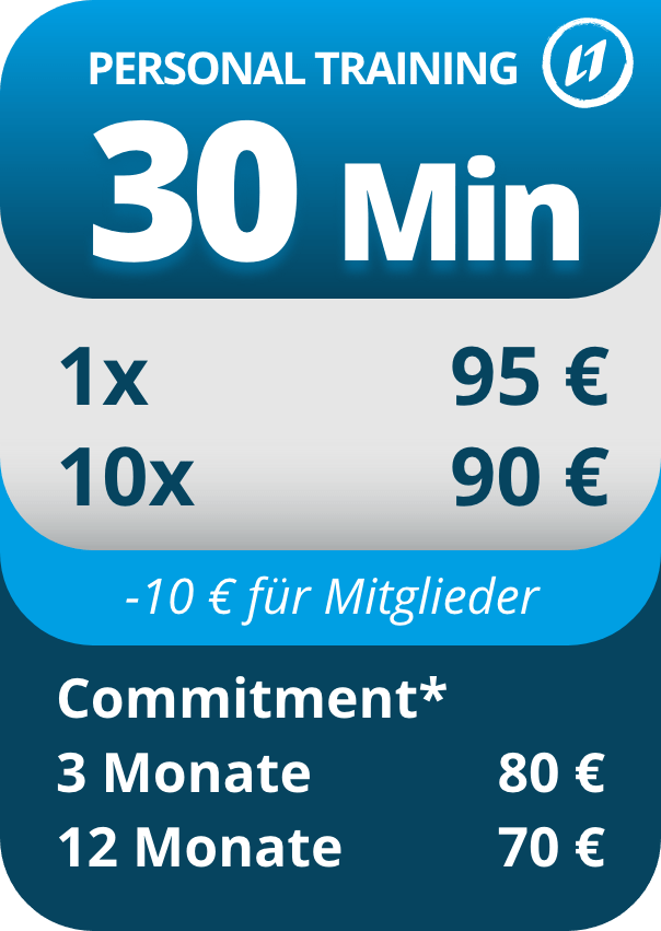 Übersicht der Preise für 30-Minuten Personal Training-Einheiten bei L1FE, ideal für Zeitbewusste in Frankfurt.