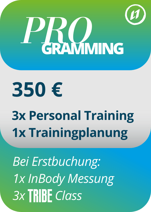 Das L1FE in Frankfurt bietet das Programming Paket für 350 Euro und beinhaltet 3 Personal Trainings, eine Trainingsplanung und eine InBody Körperfettmessung.
